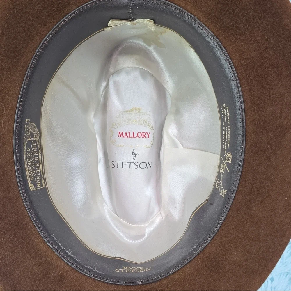 Stetson Mallory 4X Beaver Brown Western Hat Double D Pinch Fedora Feather